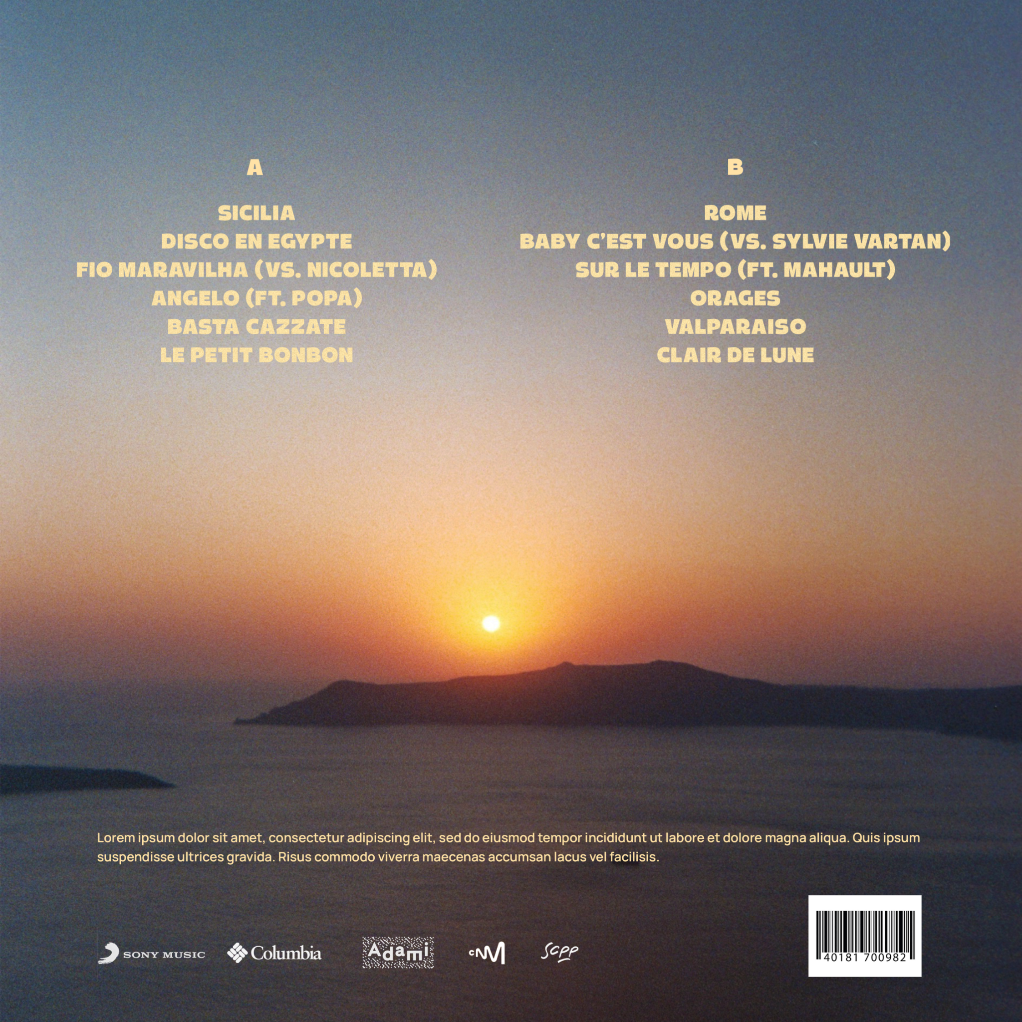 Verso de la pochette de Rivages